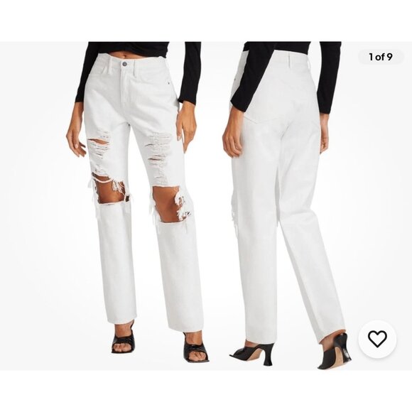 NWT Frame White Distressed Le Jane High Rise Straight Fit Jeans Size 27 - Picture 2 of 12